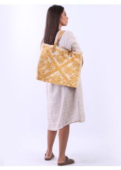 Italian Floral Pattern Canvas Tote Bag-Mustard