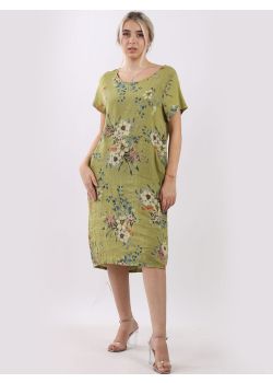 Italian Floral Print Lagenlook Linen Dress