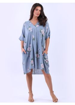 Italian Floral Print Plus Size Cotton Lagenlook Midi Dress