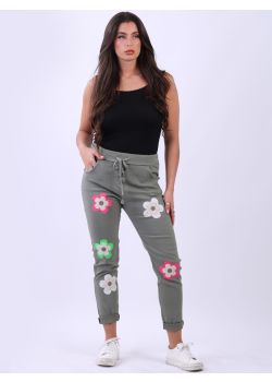 Italian Flower Applique Relaxed Fit Women Magic Pant