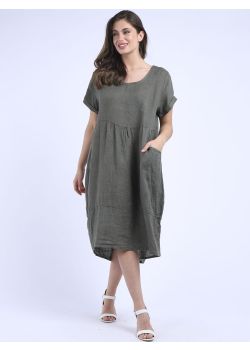 Italian Front Pockets Quirky Style Linen Lagenlook Dress