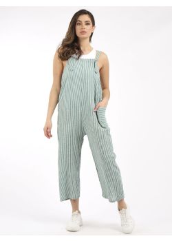 Italian Lavish Stripy Print Side Pockets Cotton Pabo Jumpsuit 