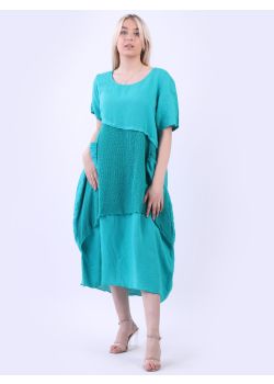 Italian Mesh Net Panel Lagenlook Linen Midi Dress