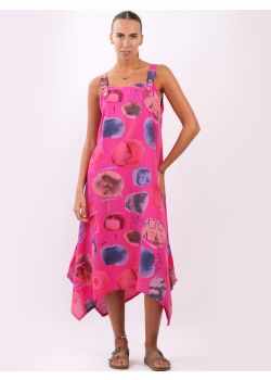 Italian Multi Abstract Print Strappy Lagenlook Linen Dress