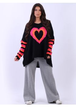 Italian Multi Heart Lagenlook Plus Size Wool Knitted Jumper