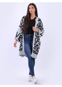 Italian Open Front Leopard Loose Fit Plus Size Fuzzy Knitted Cardigan