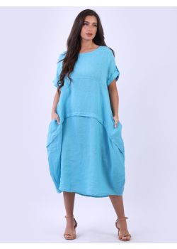 Italian Oversized Lagenlook Solid Linen Slouchy Dress
