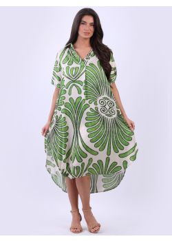 Italian Palm Tropical Print Lagenlook Oversized Summer Dress
