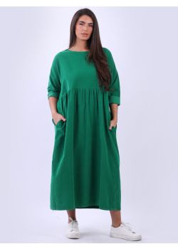 Italian Plain Cotton Corduroy Plus Size Lagenlook Swing Dress