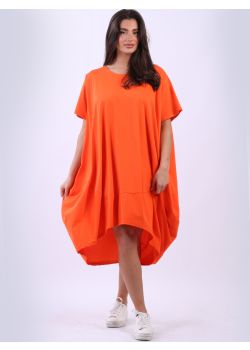 Italian Plain Cotton Lagenlook Plus Size Slouch Midi Dress