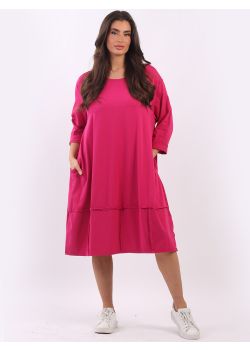 Italian Plain Cotton Pleated Lagenlook Midi Slouch Dress