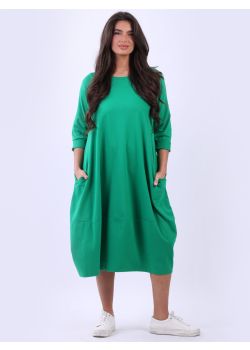 Italian Plain Cotton Plus Size Lagenlook Midi Dress