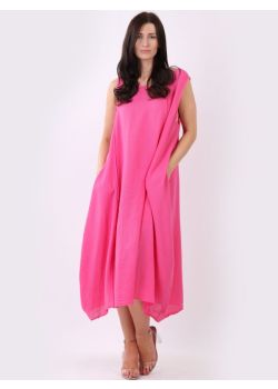Italian Plain Cotton Raw Edges Lagenlook Sleeveless Slouchy Dress