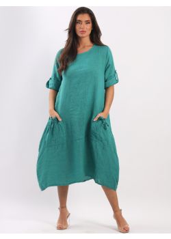 Italian Plain Front String Pockets Linen Lagenlook Oversized Slouchy Dress