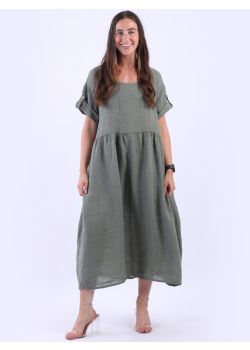 Italian Plain Linen Lagenlook Plus Size Midi Swing Dress
