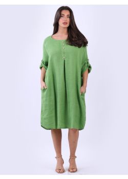 Italian Plain Linen Plus Size Lagenlook Midi Dress