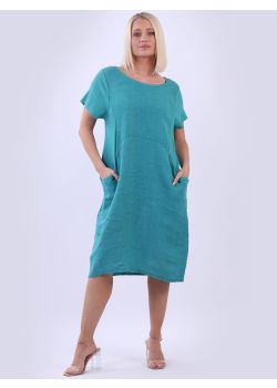 Italian Plain Linen Ribbed Sides Lagenlook Oversized Midi Dress
