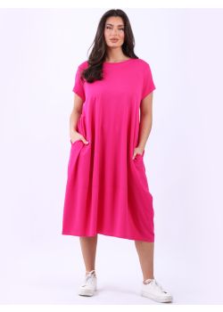 Italian Plain Side Pockets Ladies Cotton Lagenlook Dress