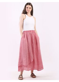 Italian Plain Vintage Washed Linen Wrap Midi Skirt