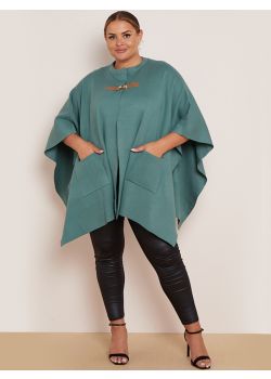 Italian Plus Size Open Front Chic Front Buckle Lagenlook Knitted Cape