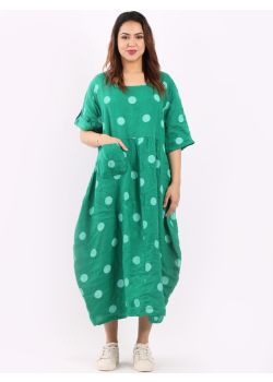 Italian Polka Dot Print Oversized Linen Lagenlook Slouchy Dress