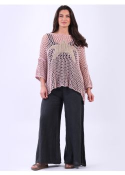 Italian Sassy Star Knit Crochet Mesh Batwing Cotton Top