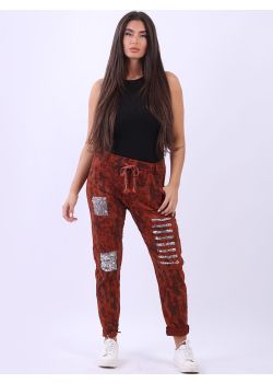 Italian Sequin Patches Ripped Camouflage Magic Pant