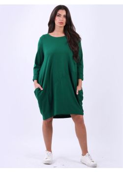 Italian Side Pockets Plain Cotton Lagenlook Dress