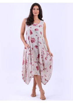 Italian Sleeveless High Low Floral Oversized Cotton Dress