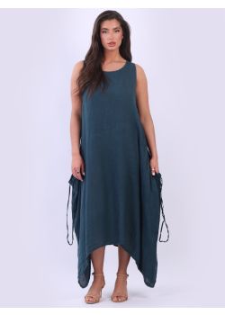 Italian Sleeveless Oversized Linen Lagenlook Plain Tank Maxi Dress