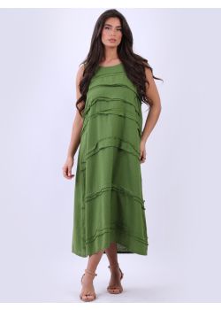 Italian Sleeveless Front Patches Linen Lagenlook Dress