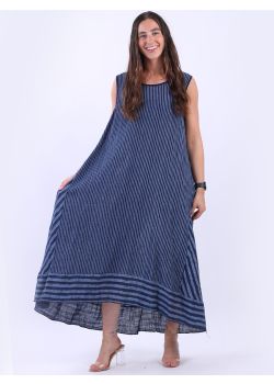 Italian Stripy Print Sleeveless Cotton Tunic Slouchy Dress