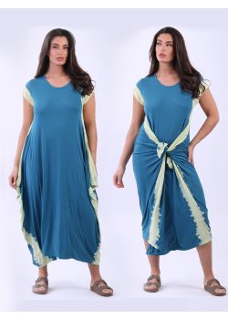Italian Tie And Dye Print Ladies Lagenlook Drape Maxi Dress