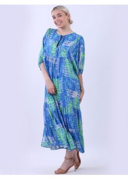 Italian Tie Dyed Print Lagenlook Plus Size Tiered Maxi Dress