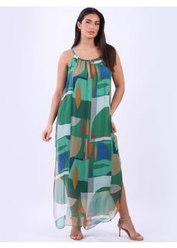 Italian Two Layer Multi Color Ladies Lagenlook Sleeveless Silk Dress