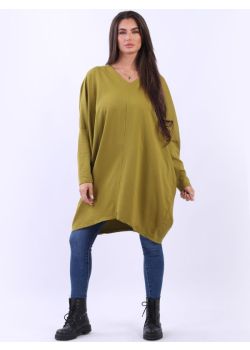 Italian V-Neck Batwing Oversized Solid Cotton Baggy Top