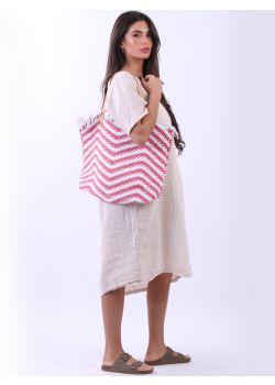 Italian Wavy Stripe Pattern Ladies Canvas Bag-Cherry