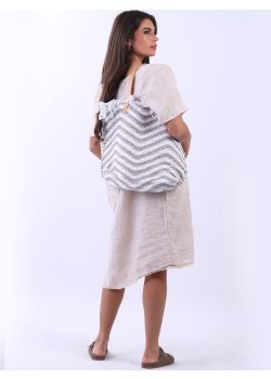 Italian Wavy Stripe Pattern Ladies Canvas Bag-Mocha