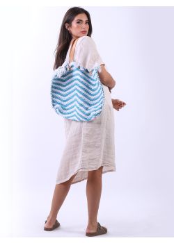 Italian Wavy Stripe Pattern Ladies Canvas Bag-Teal