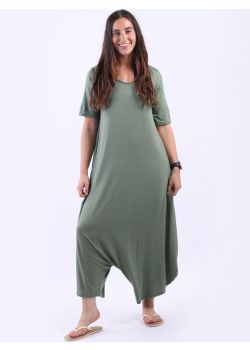 Italian Women Plain Plus Size Lagenlook Harem Jumpsuit