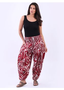 Made In Italy Abstract Print Smoked Waist Hip Pop Harem Trouser