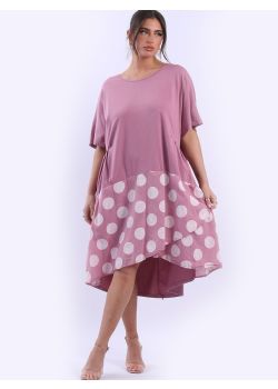 Made In Italy Contrast Polka Dot Lagenlook Midi Cotton Dress