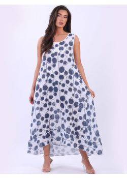 Made In Italy Cotton Lagenlook Sleeveless Polka Print Tank Dress