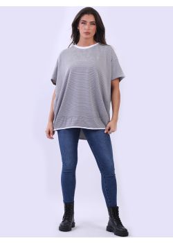 Made In Italy Cotton Lagenlook Stripy Boxy Tee Top