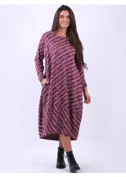 Made In Italy Geometric Print Plus Size Lagenlook Dress
