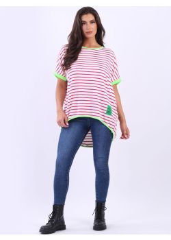 Made In Italy Ladies Lagenlook Two Tone Stripy Tee