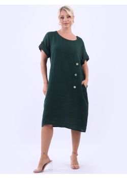 Made In Italy Ladies Solid Linen Lagenlook Summer Midi Dress