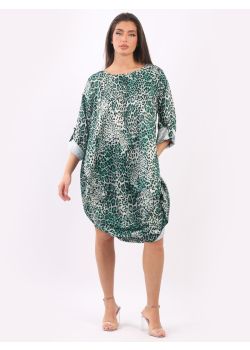 Made In Italy Leopard Print Ladies Lagenlook Cocoon Midi Dress