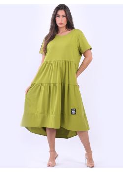 Made In Italy Oversized Tiered Lagenlook Slouchy Cotton Dress