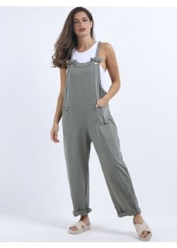 Made In Italy Plain Cotton Wide Leg Pabo Dungaree